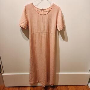 VTG Subtle Tones Sz S Pale Pink 100% Linen Oversized Tie-Back Boho Flowy Dress